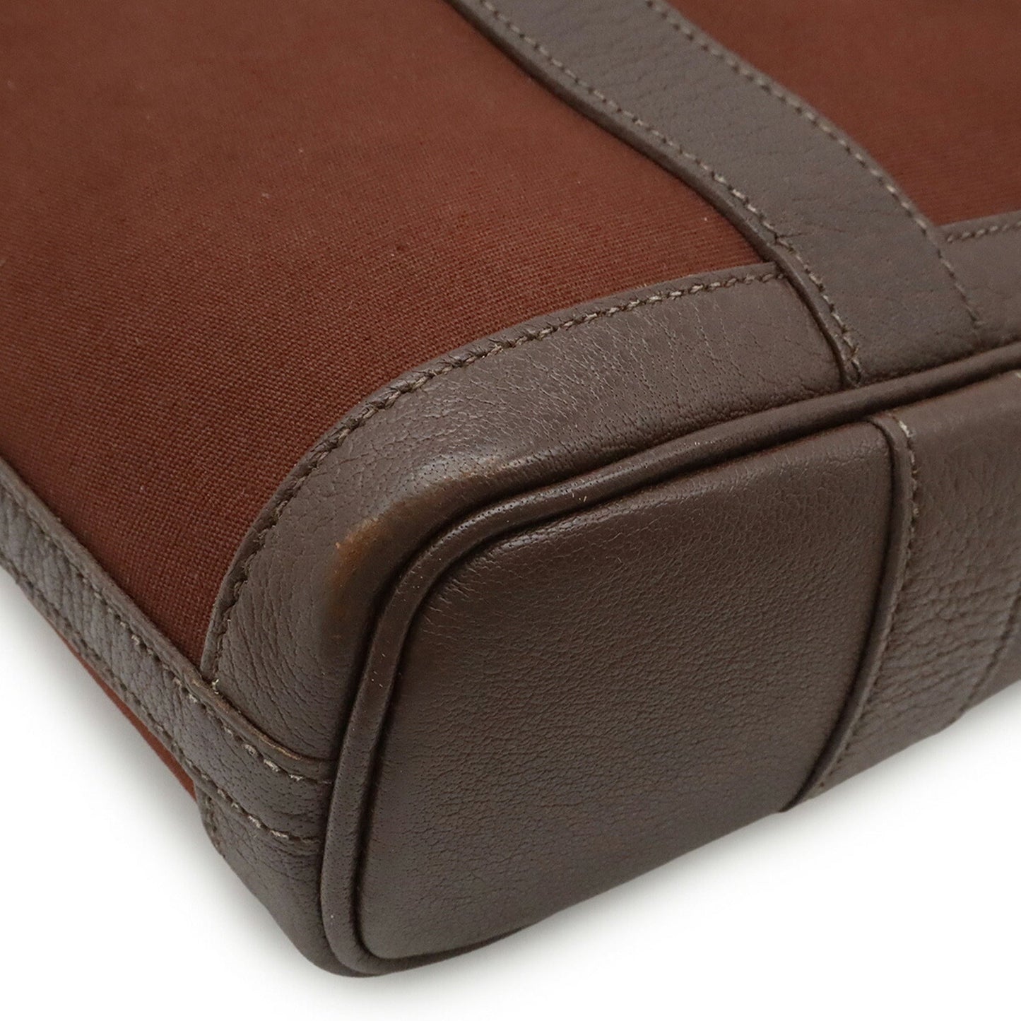 Hermes Brown Toile Officier Leather Shoulder Bag Tote Bag ( )