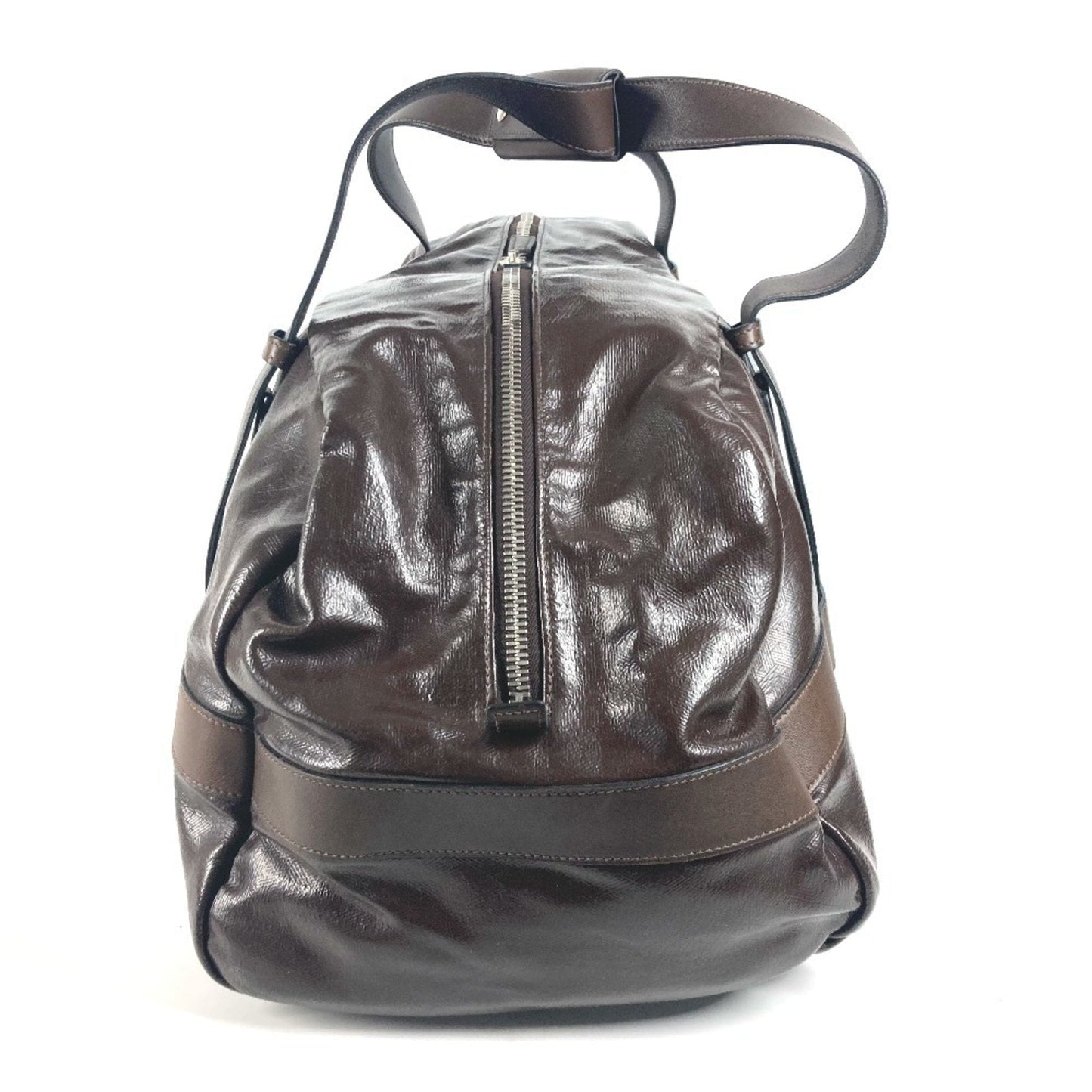 Hermes Brown Coated Canvas Boston Bag Shoulder Bag ( )
