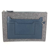 Hermes Bicolor Gray Navy Felt Leather Clutch Bag Pouch ( )
