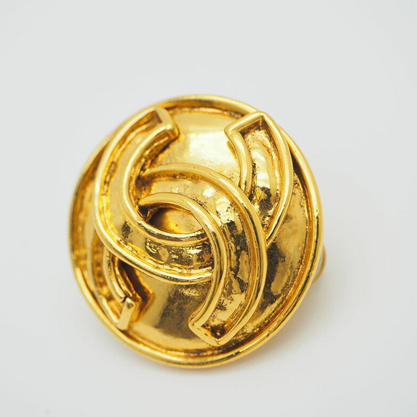CHANEL 94P   Round Coco Earrings Gold Border Logo