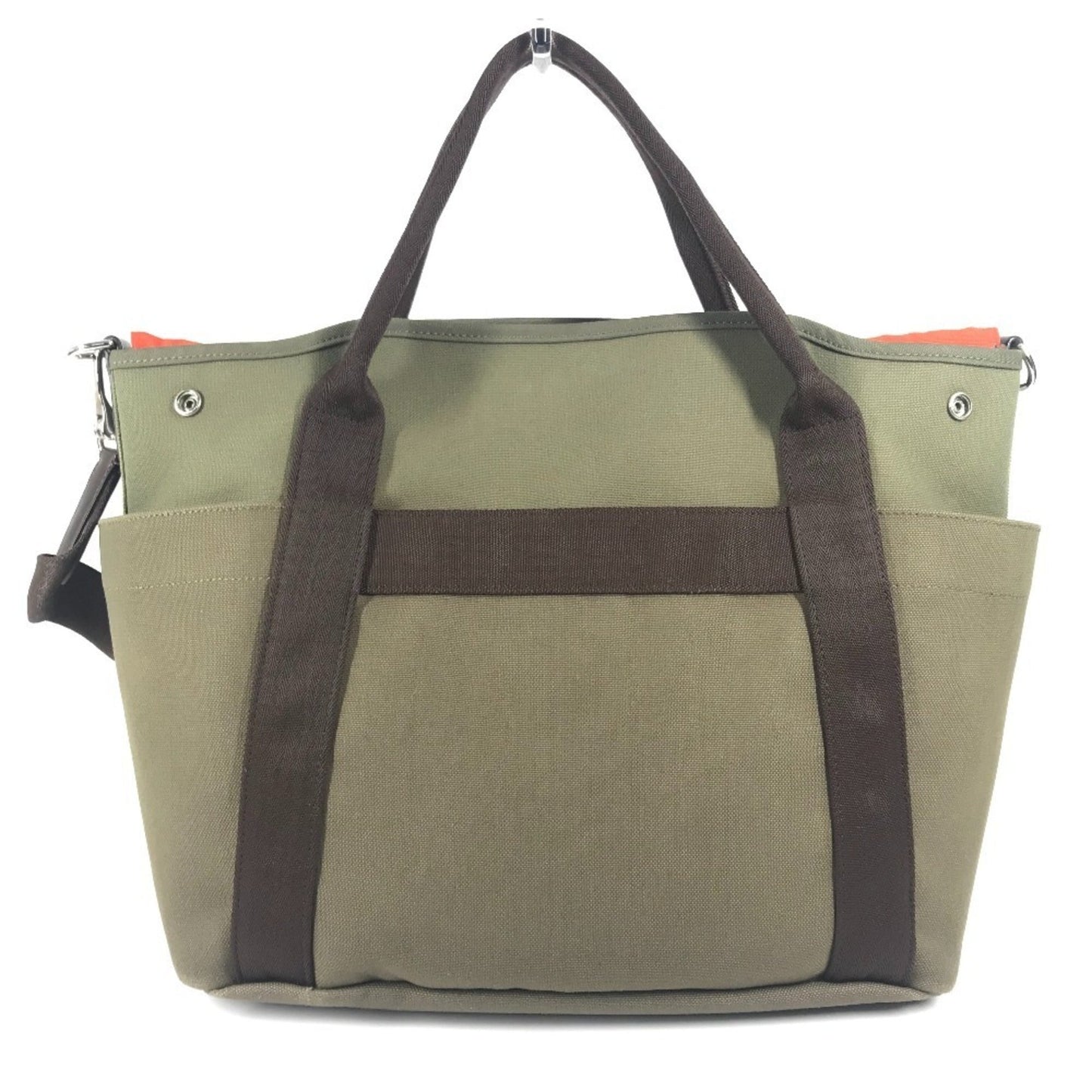 Hermes Brown Khaki Canvas Leather Shoulder Bag Tote Bag ( )