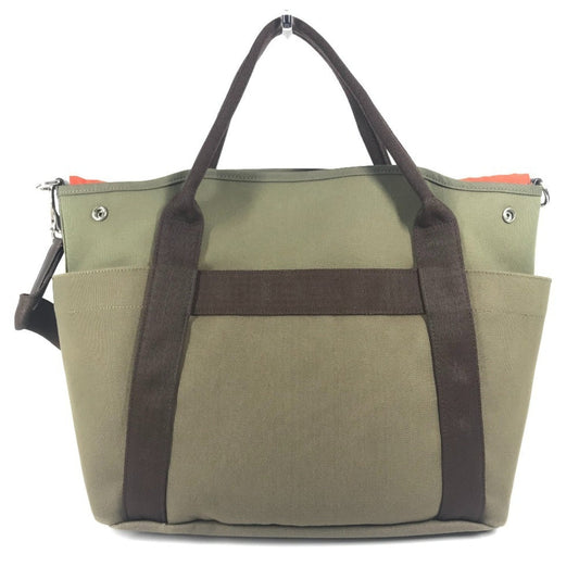 Hermes Brown Khaki Canvas Leather Shoulder Bag Tote Bag ( )