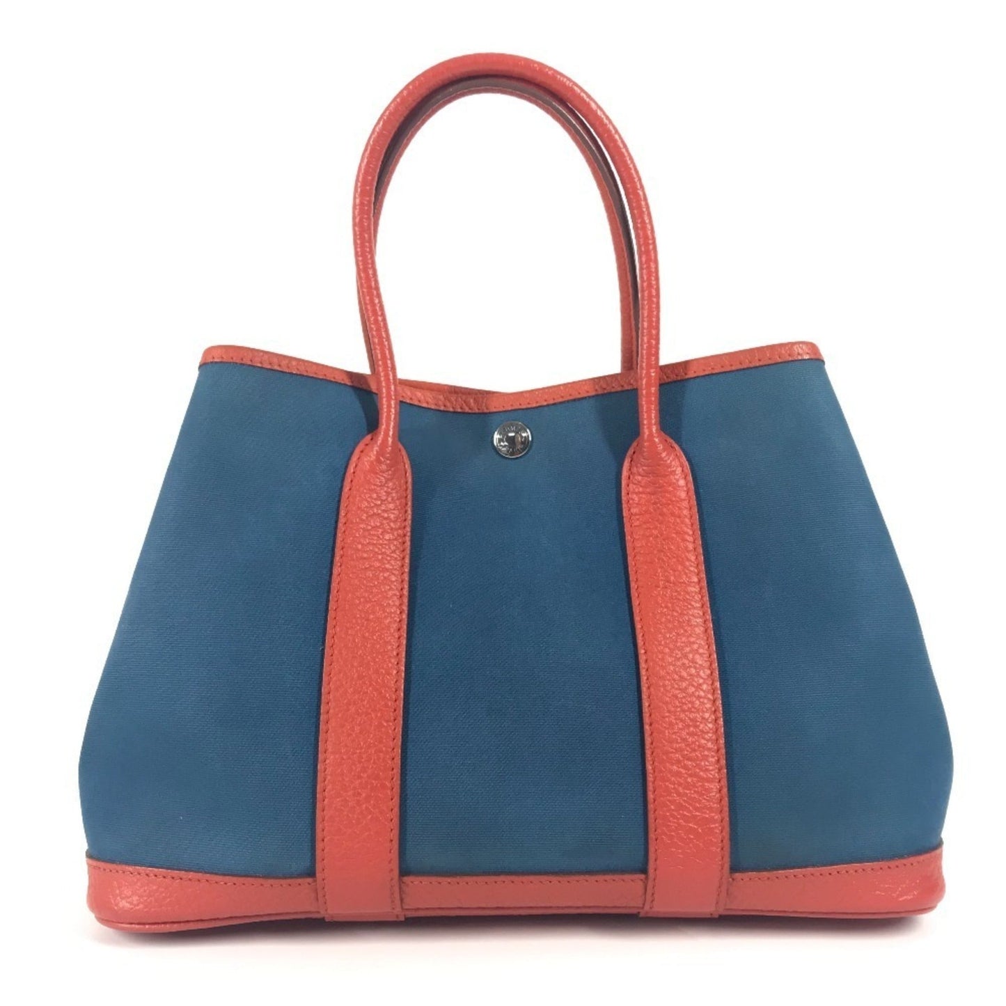 Hermes Blue Orange Canvas Leather Handbag Tote Bag ( )