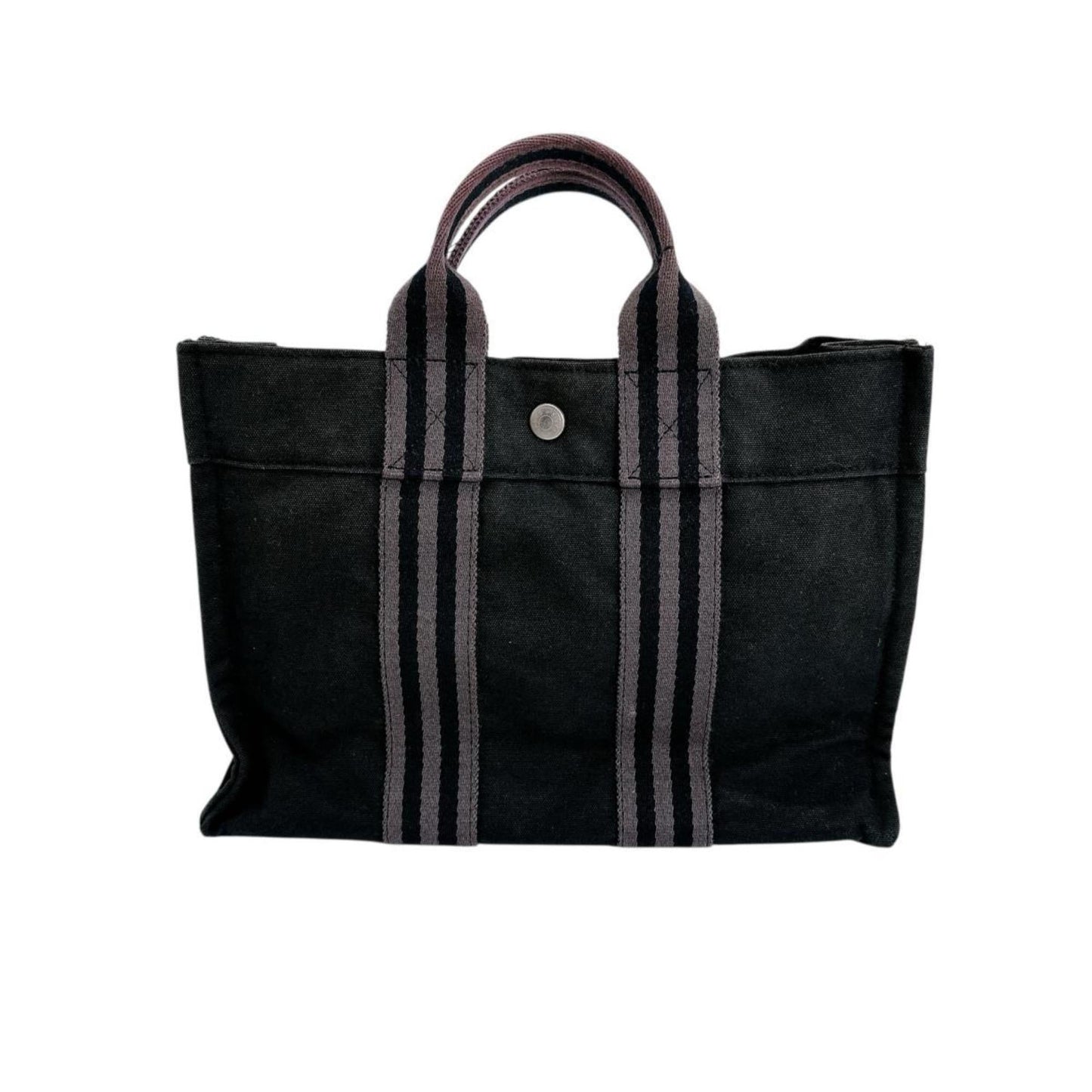 Hermes Black Canvas Handbag Tote Bag ( )