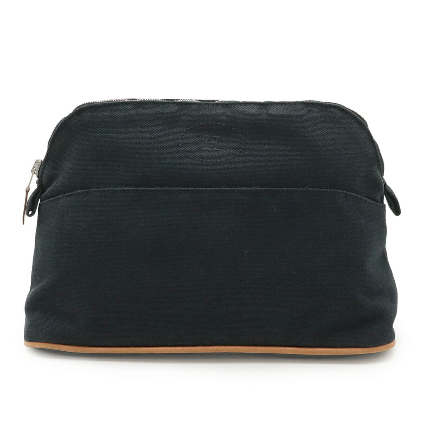 Hermes Black Natural Canvas Leather Pouch ( )