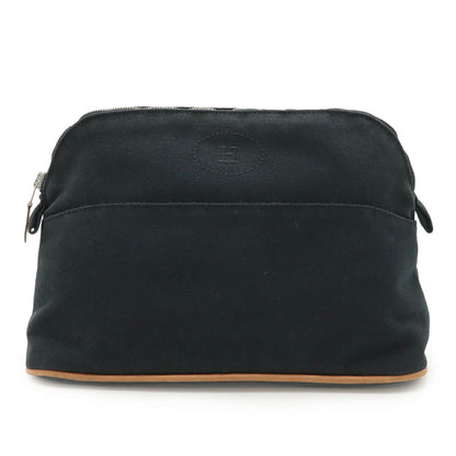 Hermes Black Natural Canvas Leather Pouch ( )