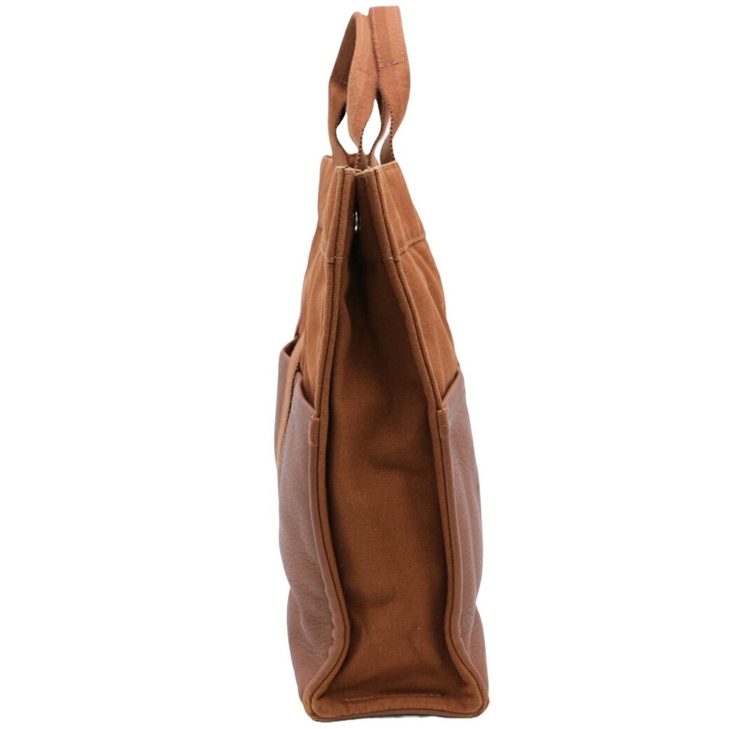 Hermes Brown Canvas Leather Handbag Tote Bag ( )