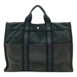 Hermes Black Canvas Leather Handbag Tote Bag ( )