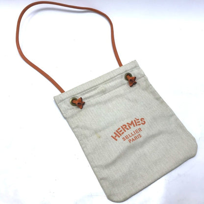 Hermes Beige Orange Canvas Leather Shoulder Bag ( )