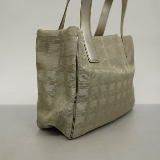 CHANEL   New Travel Line Women's Nylon,Leather Tote Bag Silver