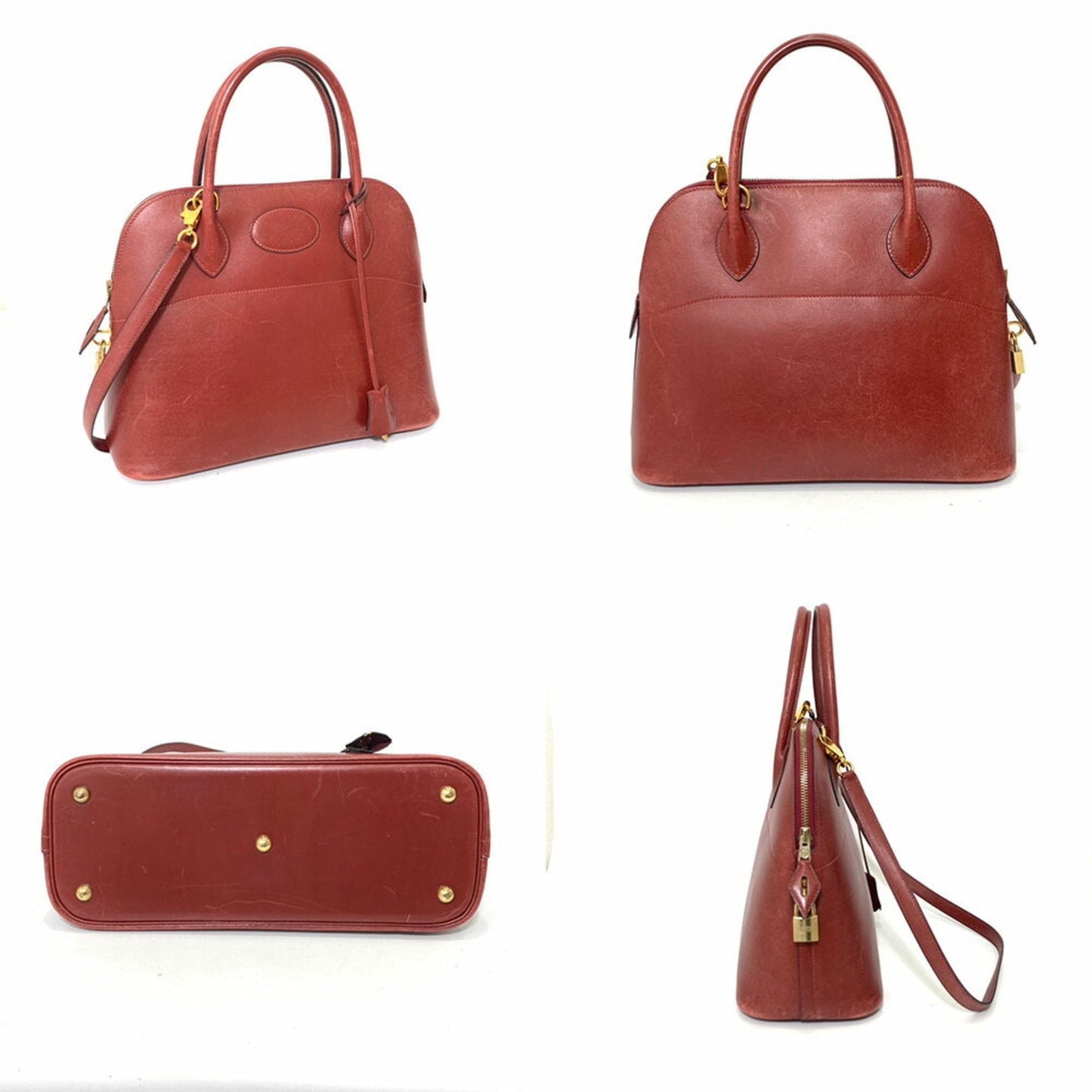 Hermes Bolide Bordeaux Brown Red Color Box Calf Leather Handbag ( )