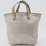 Hermes Beige Silver Polyester Leather Handbag Tote Bag ( )