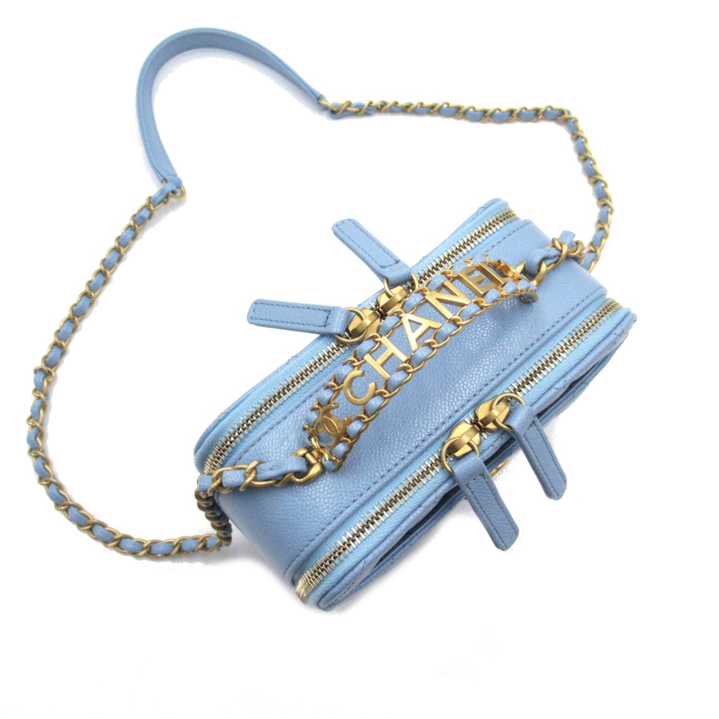 CHANEL 2WAY Vanity ChainShoulder Blue Caviar Skin [Grained Calf]