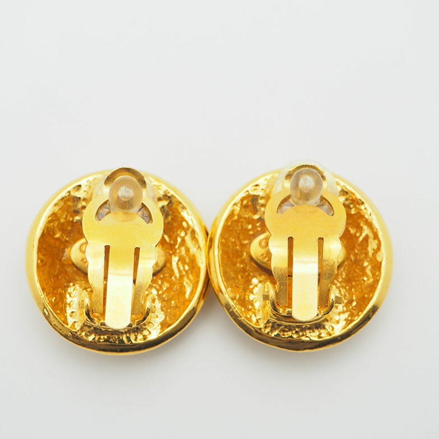 CHANEL 94P   Round Coco Earrings Gold Border Logo