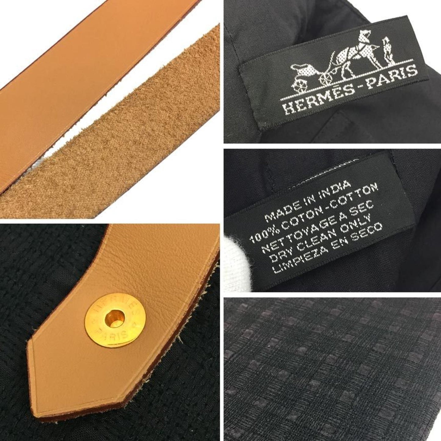 Hermes Black Canvas Leather Tote Bag ( )