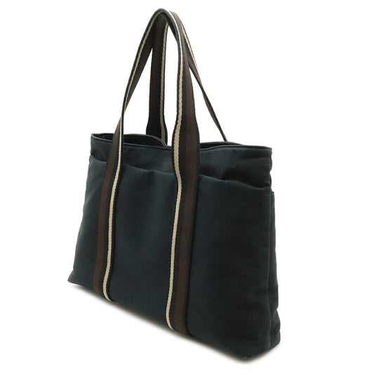 Hermes Beige Black Brown Canvas Leather Shoulder Bag Tote Bag ( )