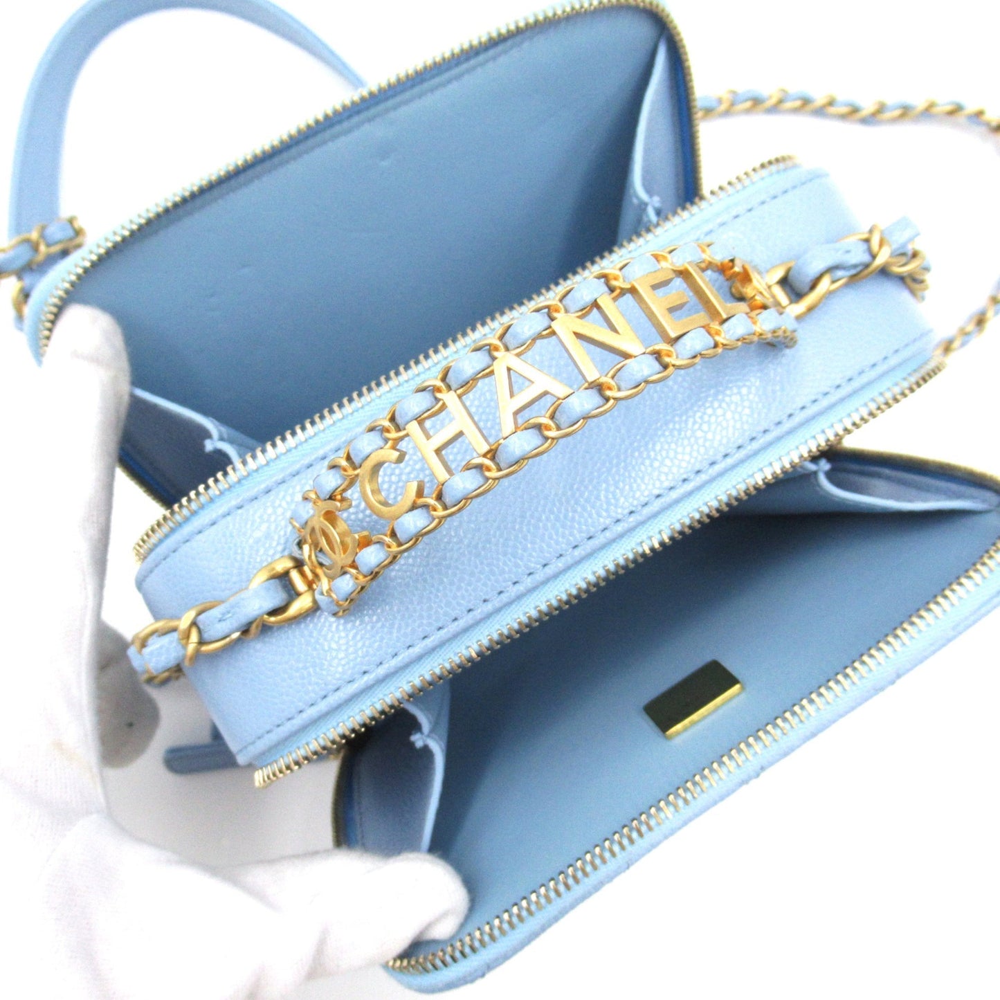 CHANEL 2WAY Vanity ChainShoulder Blue Caviar Skin [Grained Calf]
