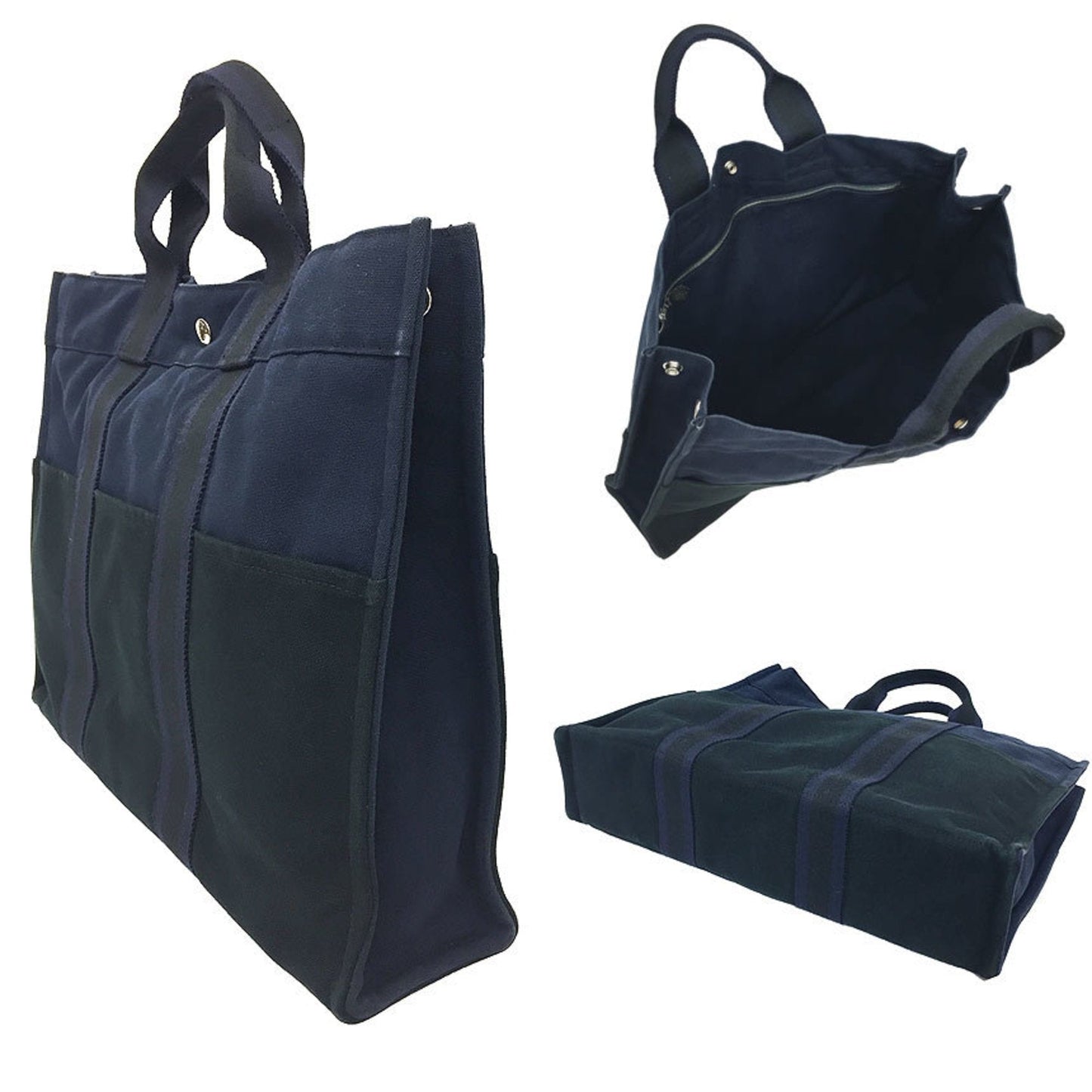Hermes Black Navy Canvas Tote Bag ( )