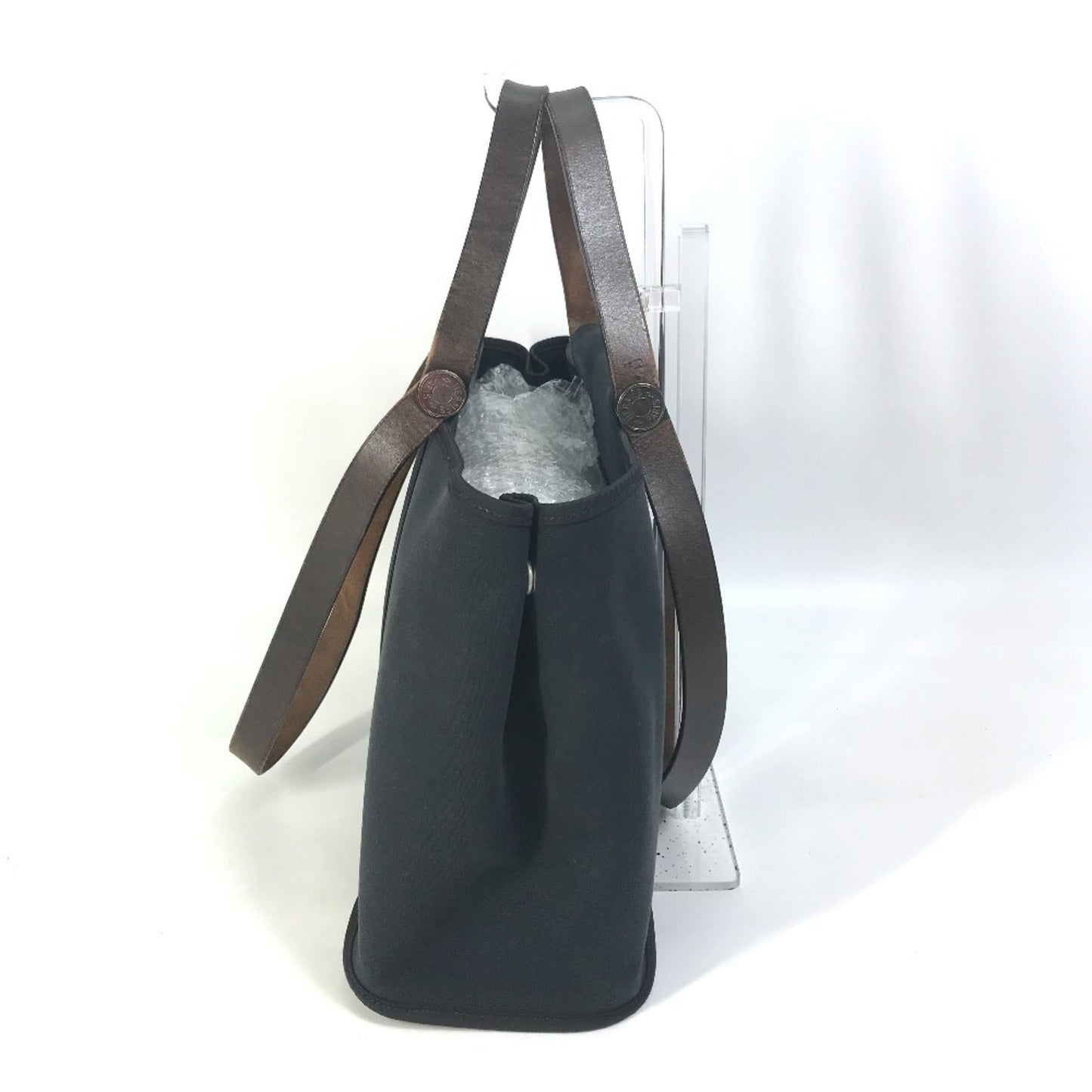 Hermes Black Toile Officier Leather Handbag Shoulder Bag Tote Bag ( )