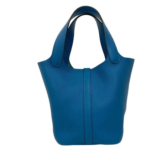 Hermes Blue Taurillon Clemence Leather Handbag Tote Bag ( )