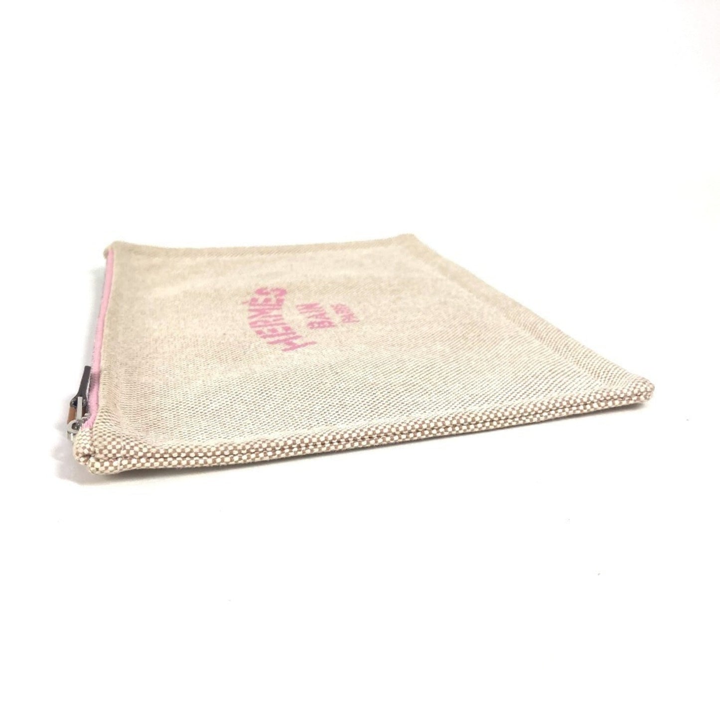 Hermes Beige Pink Canvas Clutch Bag ( )