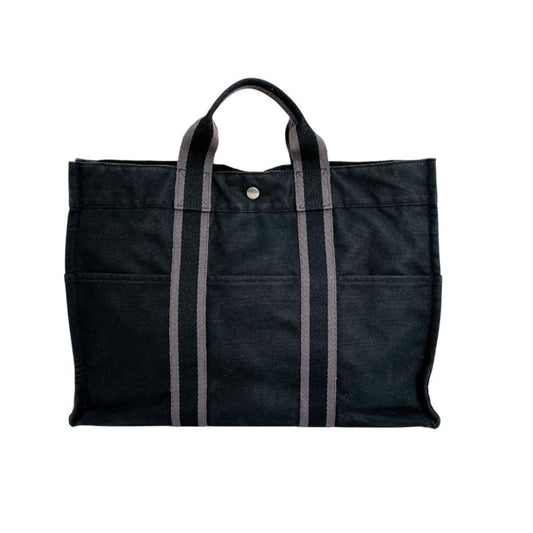 Hermes Black Canvas Handbag Tote Bag ( )