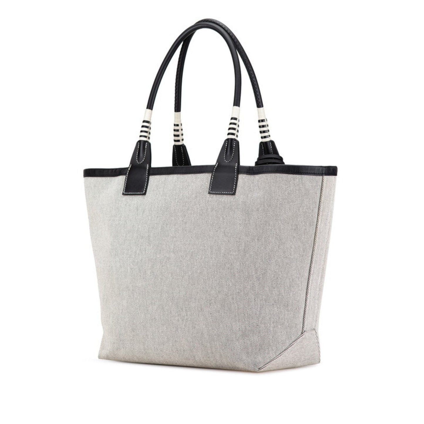 Hermes Black Gray Toile H Swift Leather Handbag Tote Bag ( )