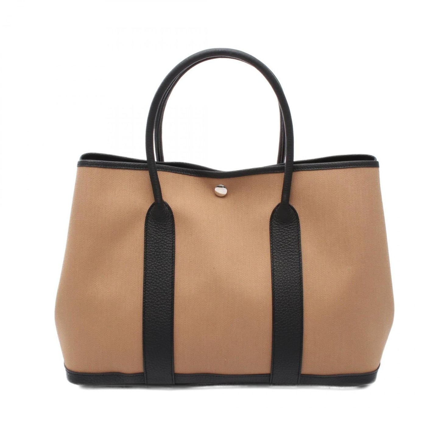 Hermes Black Brown Canvas Leather Tote Bag ( )