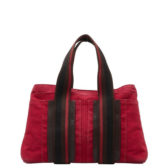 Hermes Brown Red Color Canvas Handbag Tote Bag ( )