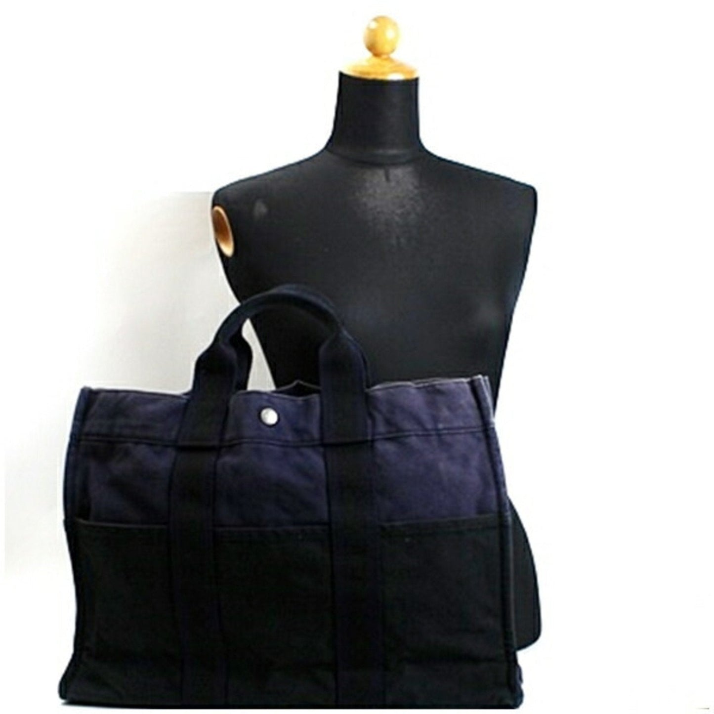 Hermes Black Navy Canvas Tote Bag ( )