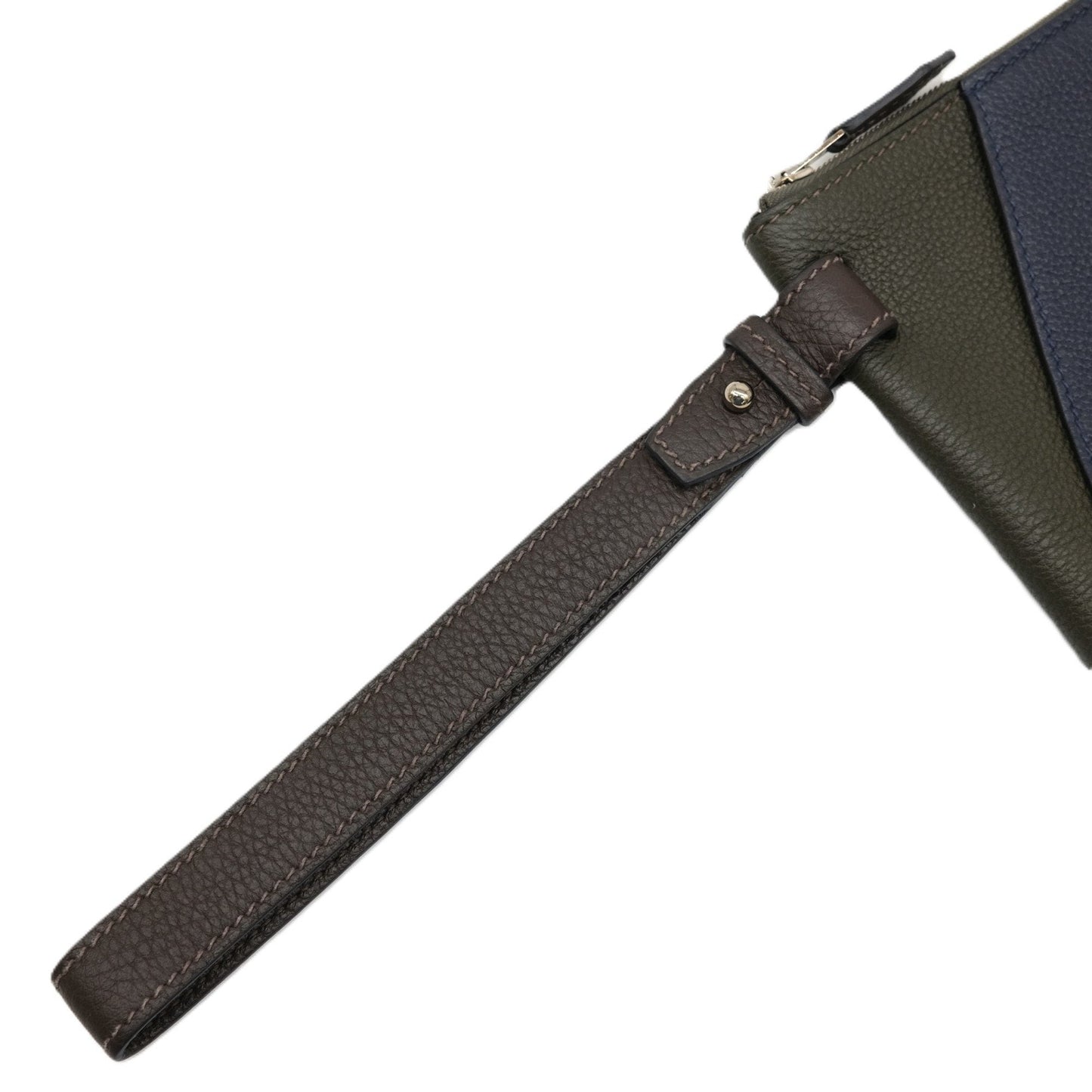 Hermes Blue Nuit Brown Green Khaki Navy Togo Leather Clutch Bag ( )
