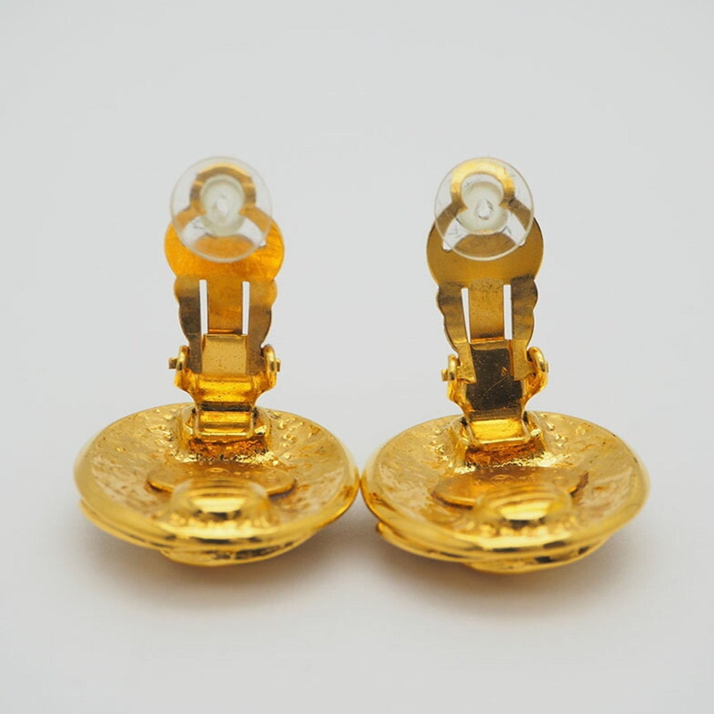 CHANEL 94P   Round Coco Earrings Gold Border Logo