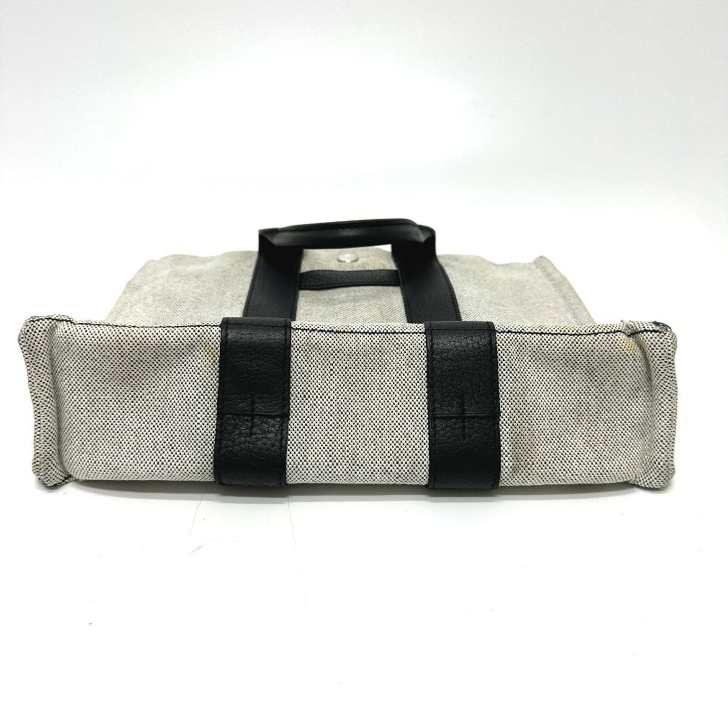 Hermes Black Gray Toile H Leather Handbag Tote Bag ( )