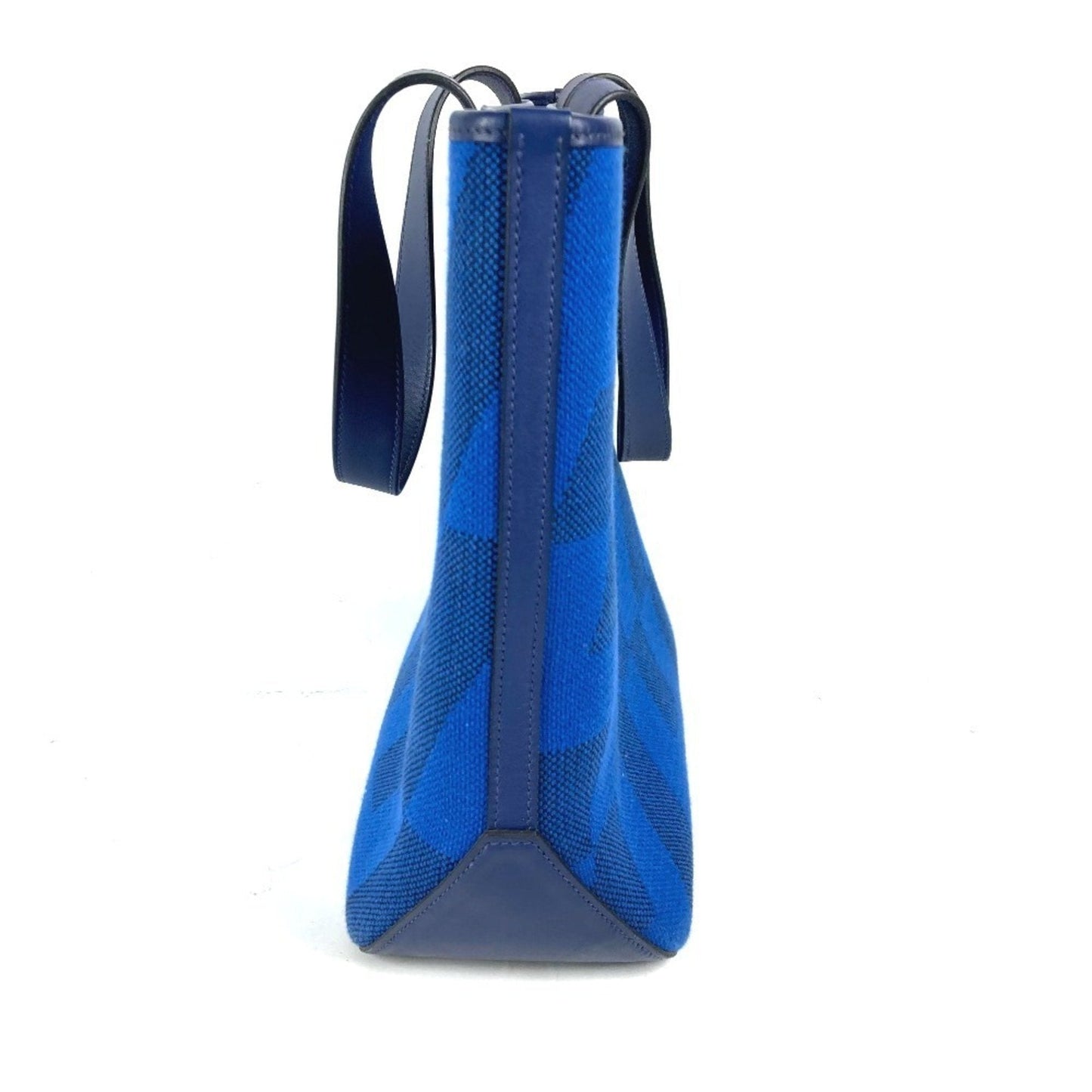 Hermes Blue Canvas Leather Handbag Shoulder Bag Tote Bag ( )