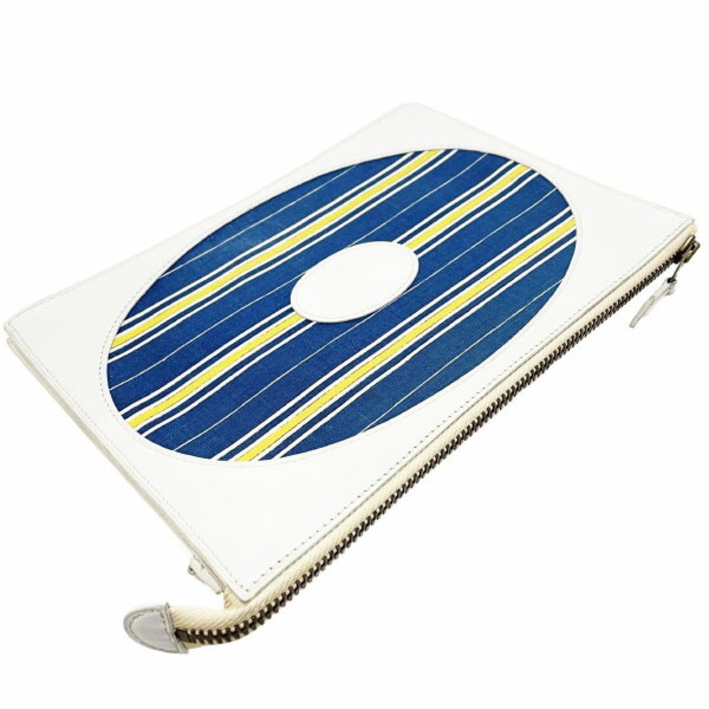 Hermes Blue Off-White Yellow Leather Fabric Clutch Bag Handbag ( )