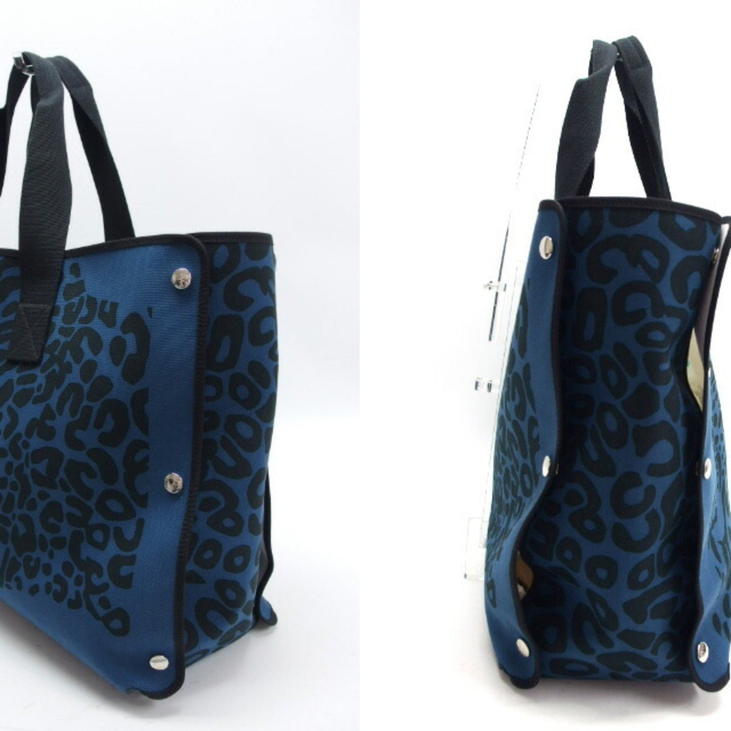 Hermes Black Blue Canvas Tote Bag ( )