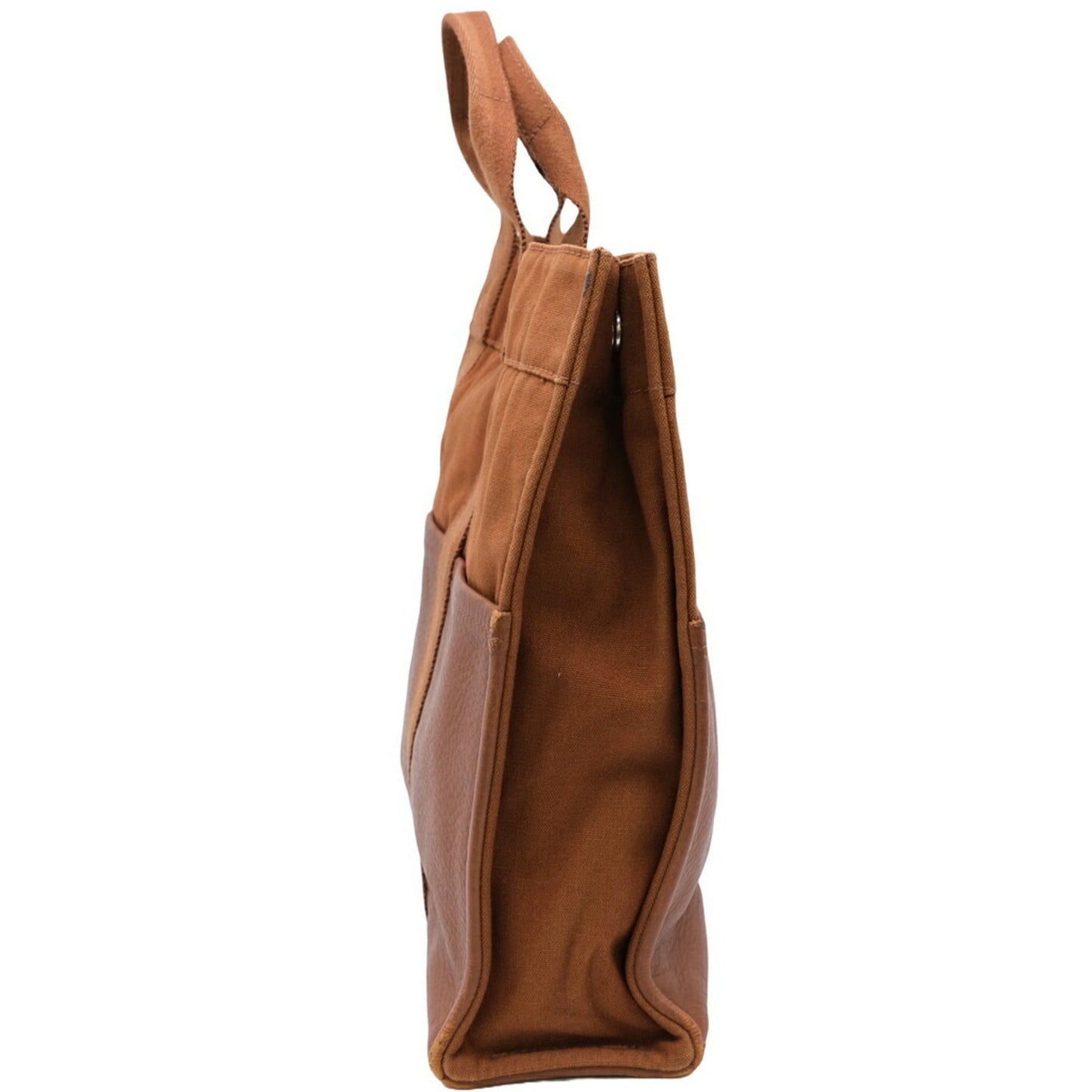 Hermes Brown Canvas Leather Handbag Tote Bag ( )