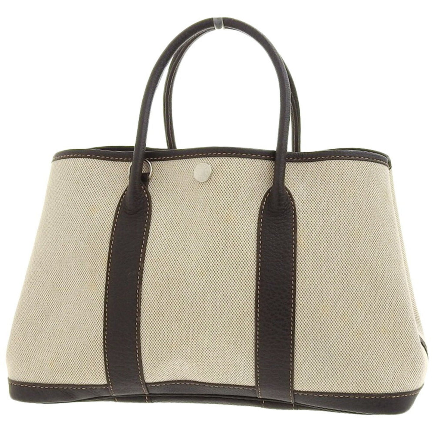 Hermes Beige Brown Marron Toile Officier Buffalo Leather Tote Bag ( )