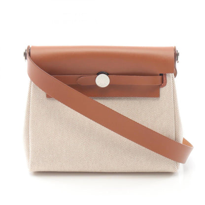 Hermes Beige Brown Ecru Toile H Vache Leather Shoulder Bag ( )