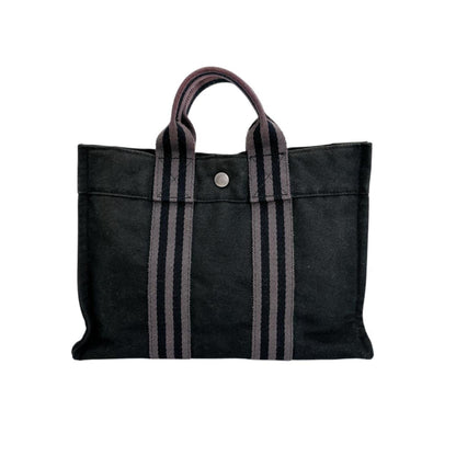 Hermes Black Canvas Handbag Tote Bag ( )