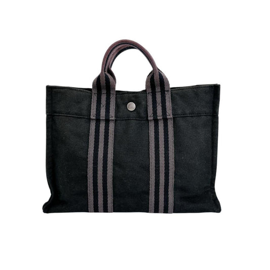 Hermes Black Canvas Handbag Tote Bag ( )