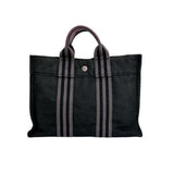 Hermes Black Canvas Handbag Tote Bag ( )