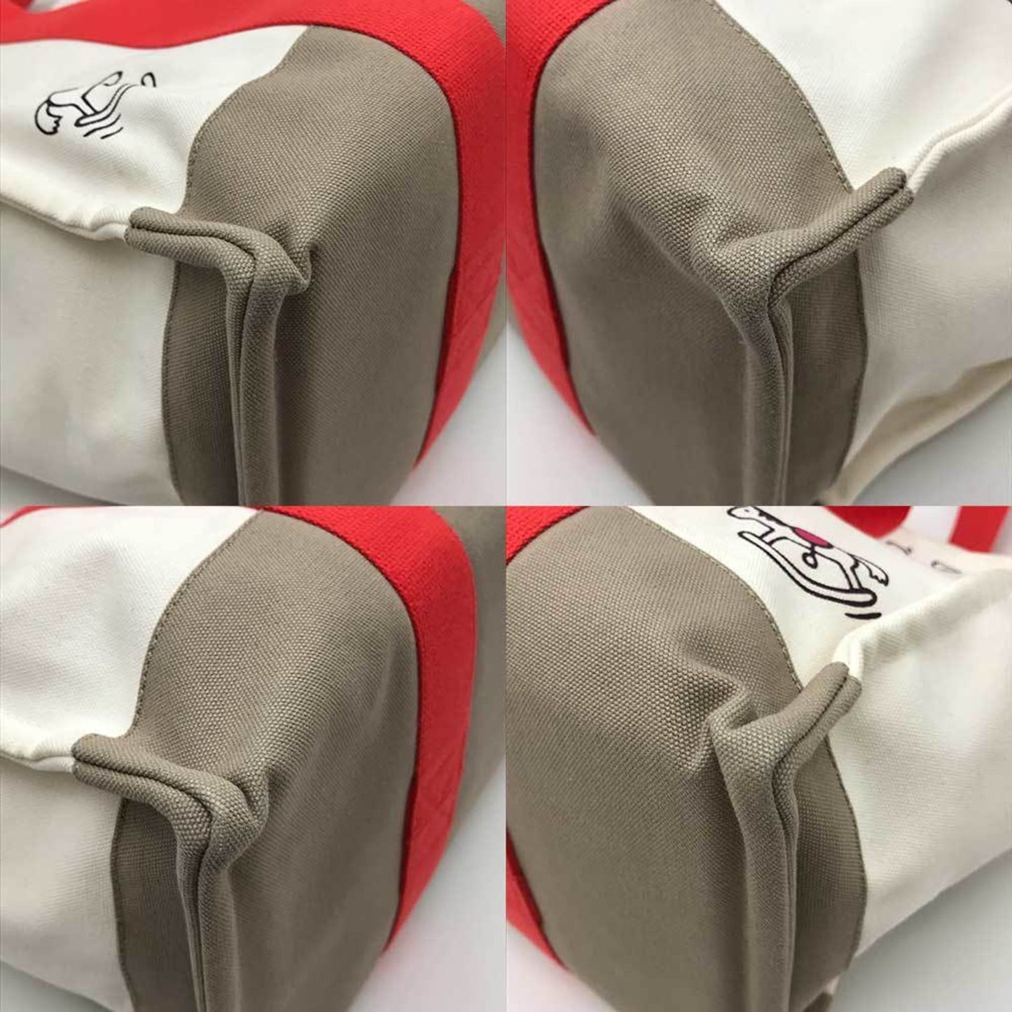 Hermes Adada Ivory Red Color Canvas Tote Bag ( )