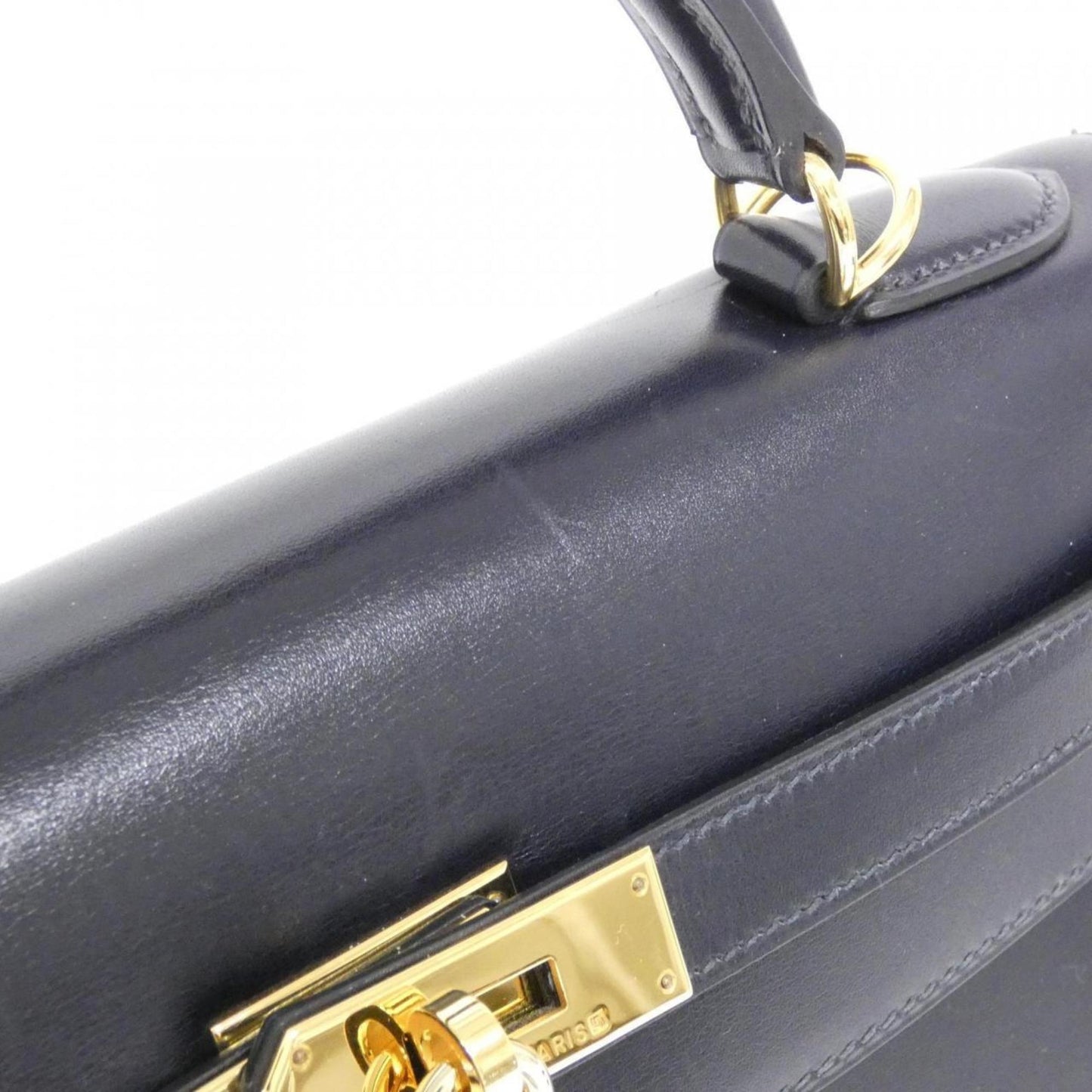 Hermes Blue Indigo Box Calf Leather Handbag ( )