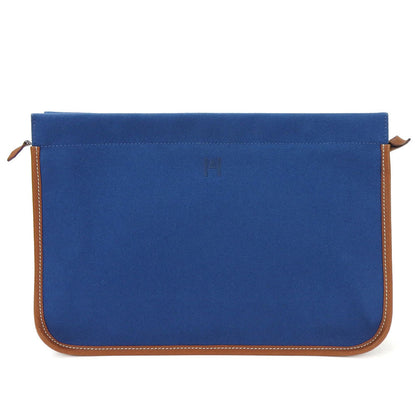 Hermes Brown Navy Canvas Leather Clutch Bag ( )