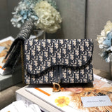 CD Saddle Pouch With Chain Blue Obique Embroidery Amelia