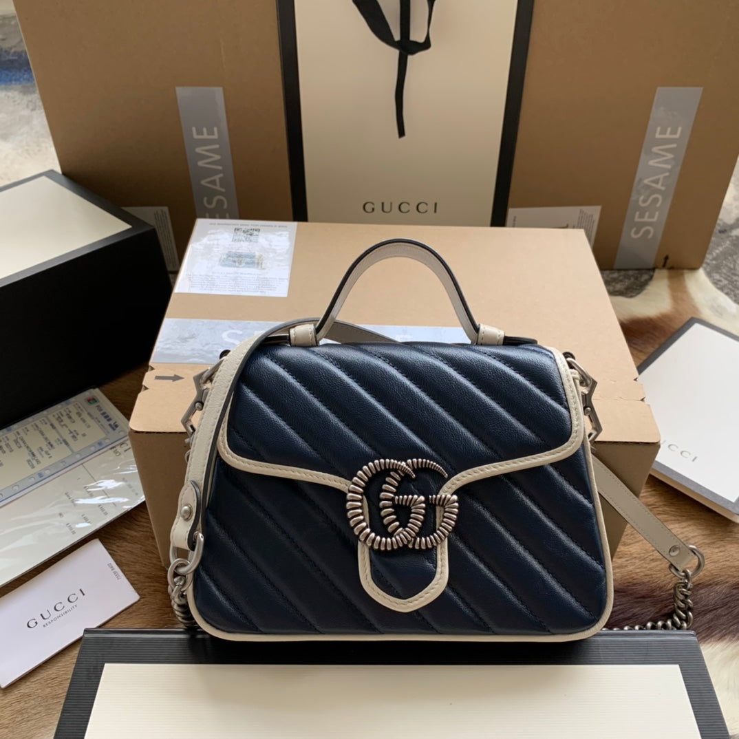 GG MARMONT MINI 21 HANDBAG IN MIDNIGHT BLUE CALFSKIN Amelia
