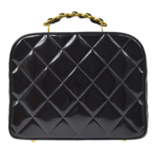 CHANEL 1994-1996 Black Patent Leather Quilted 2way Bag Medium AK38569i