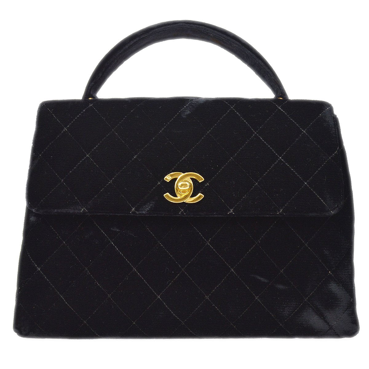 CHANEL 1996-1997 Black Velvet Quilted Kelly 25 10343