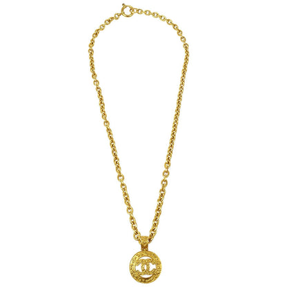 CHANEL Cutout Medallion Gold Pendant Necklace 90200